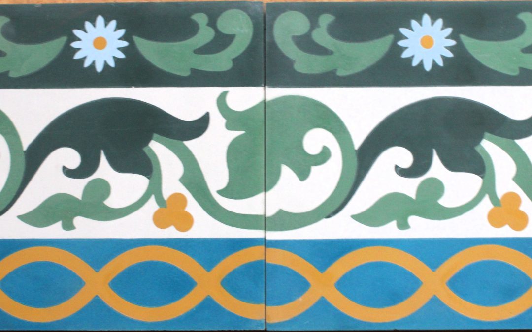Clearance – 35 Pieces 8X8 Decorative Raw Cement/Encaustic Tile Borders & Corners (#24)